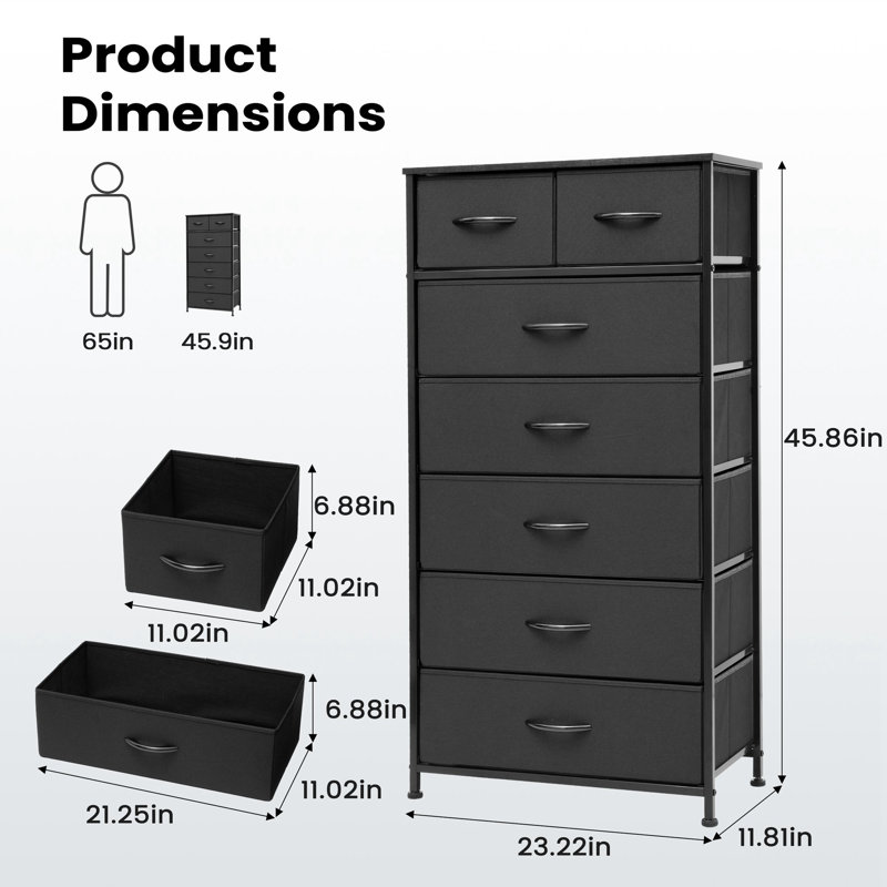 Kirklan 7 Drawer Storage Drawer, Black, Black