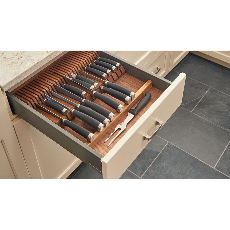 Walnut Trim-to-Fit Two-Tier Knife Block Drawer Insert Organizer