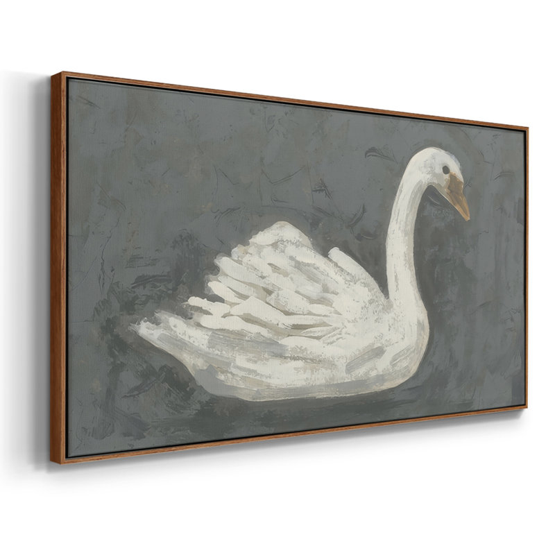 Cygne blanc / cygne noir II - Toile tendue avec châssis encadré - Prêt à être accroché, H 21 po x l 41 po, Blanc