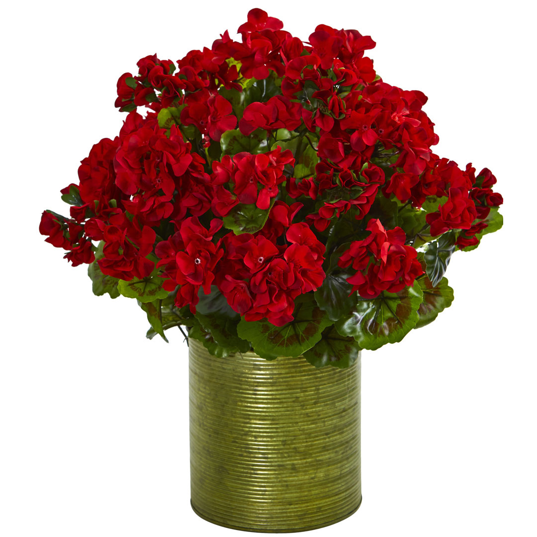 Geranium Artificial Plant in Metal Planter UV Resistant (Indoor/Outdoor) Charlton Home® Flower 