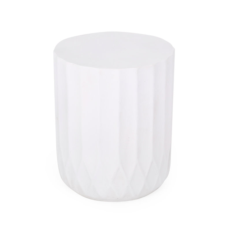 Graceful Lightweight Concrete End Table, 14.74"W X 14.74"D 18.64"H, Antique White, No Assembly Required For Outdoor Modern Inverted Edge Side Concrete, 15"W 15"D 18.5"H,
