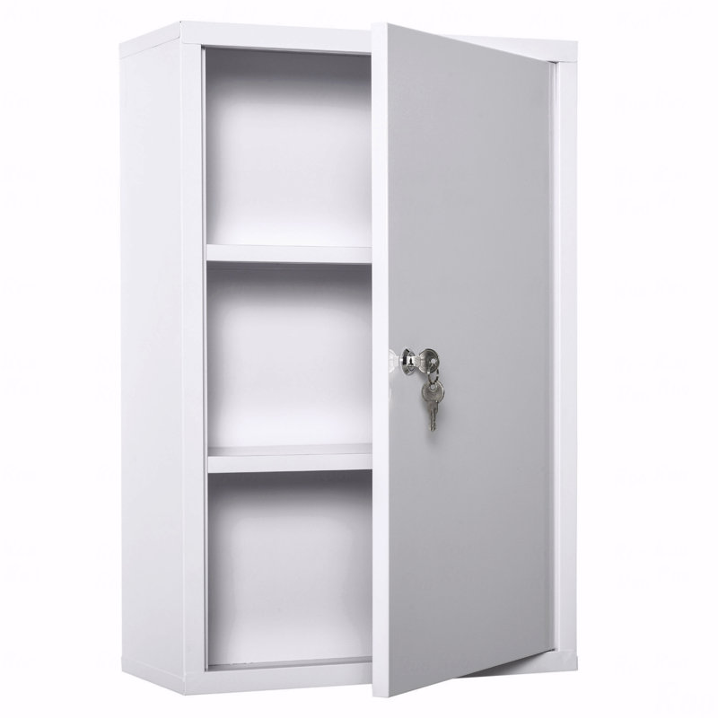 Armoire à pharmacie murale verrouillable à 3 niveaux - Organisateur de premiers soins en acier d'une capacité de 11 lb (salle de bain / maison)