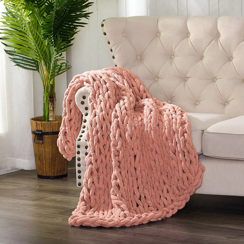 Jeté tricoté en chenille Donna, Argile