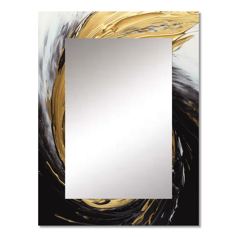 Waves Of Midnight Passion Abstract Black & Gold - Abstract Painting Decorative Mirror, Gold Large Wall Mirror, Printed Metal Art