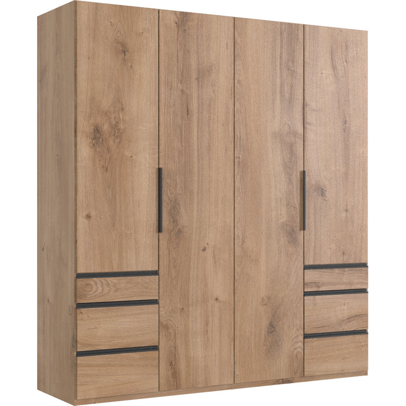 Guardino 4 Door Wardrobe, 236cm H x 200cm W x 58cm D, Plank Oak