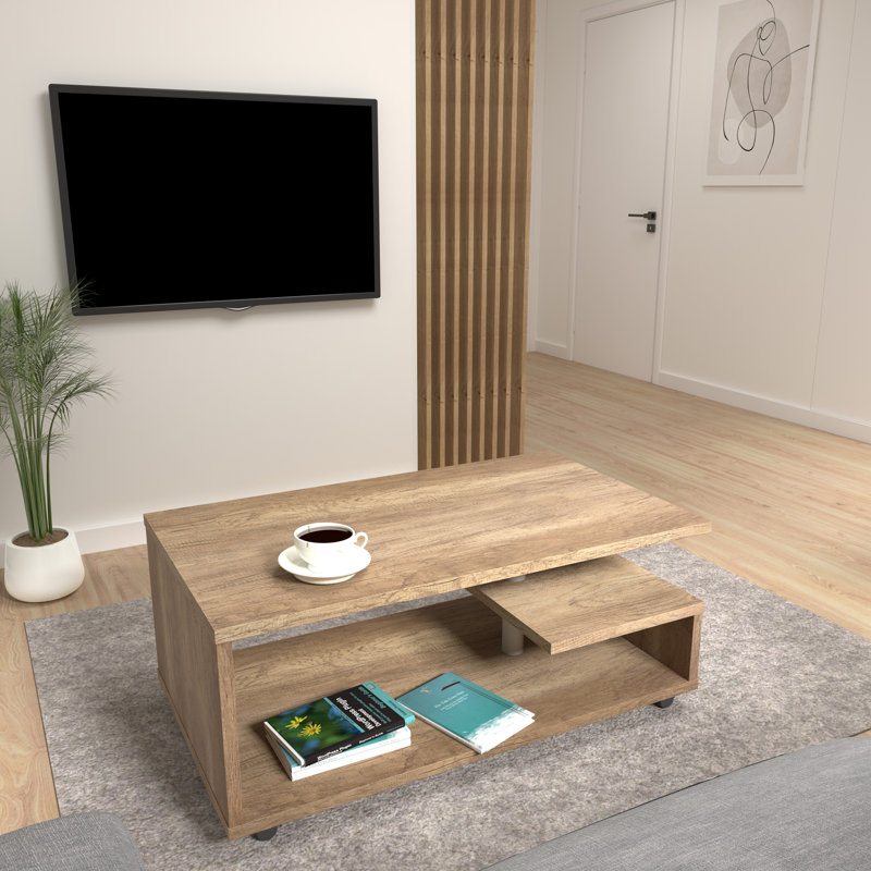Bishan Wheel Coffee Table with Storage, Antique Oak
