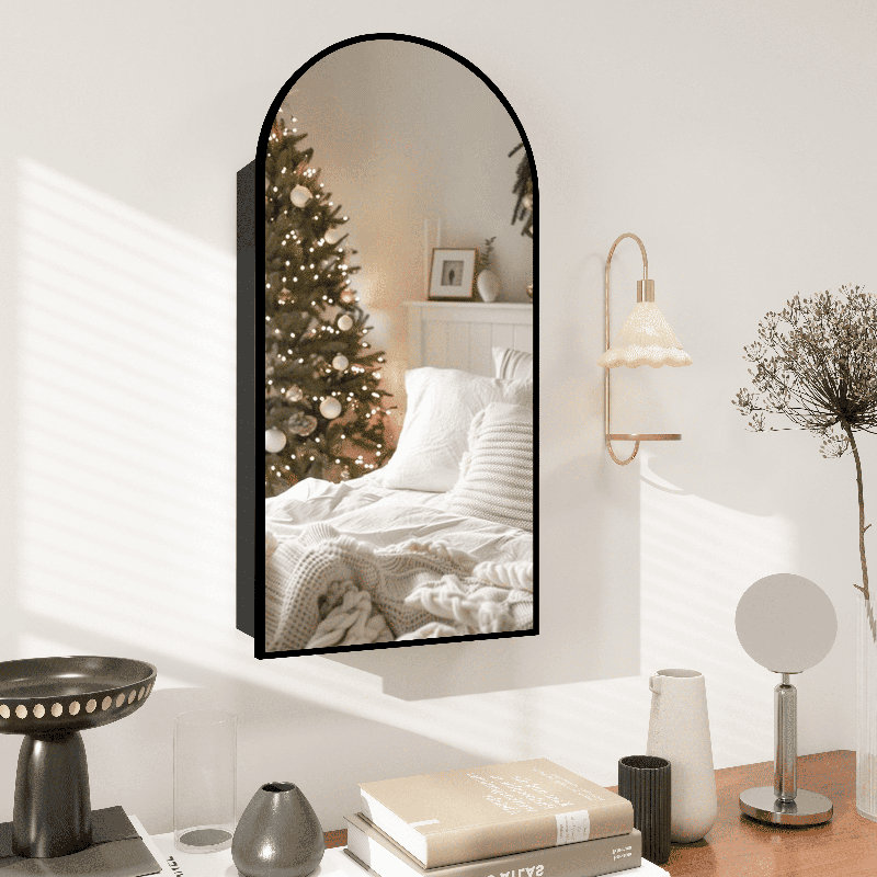 Tabbatha Accent Medicine Cabinet with Mirror Aluminum Alloy Brushed Frame Mirror, Black, 29.5" H x 15.7" W x 4.6" D