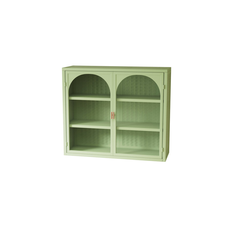 Glass Doors Modern Two-Door Wall Cabinet With Featuring Three-Tier Storage, Green