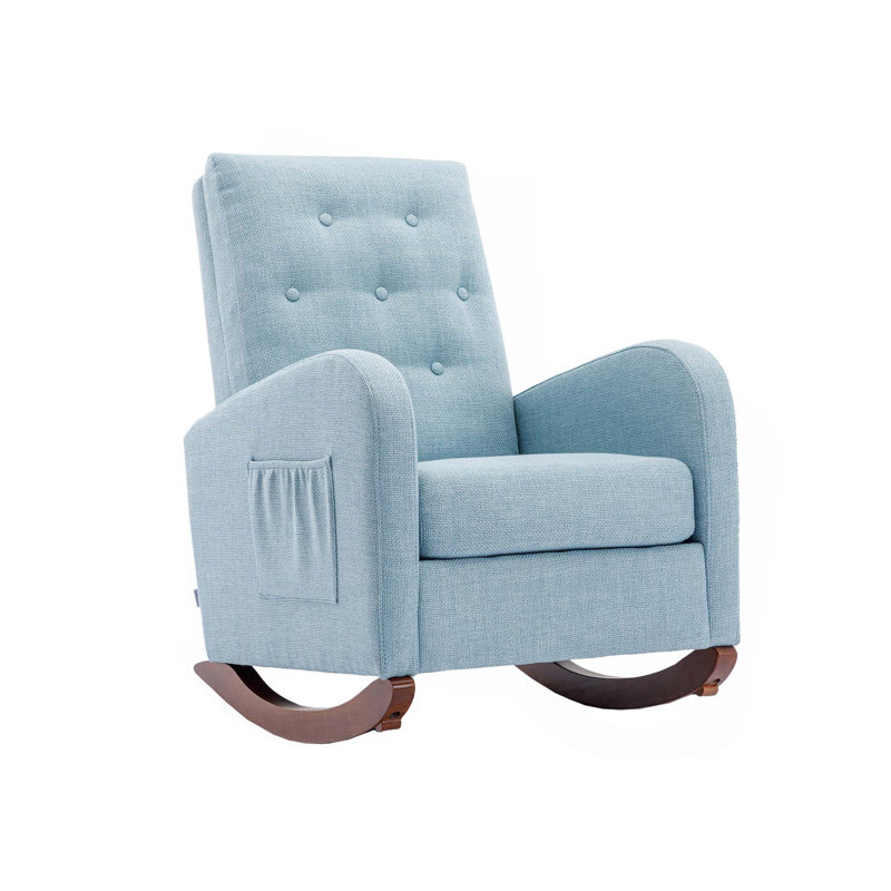 Chaise berçante à haut dossier, siège rembourré confortable en tissu et fauteuil à haut dossier moderne