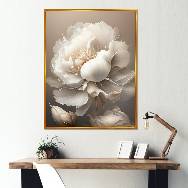 Peony Flower VI - Print on Canvas, 40" H x 30" W, Gold Floater Framed