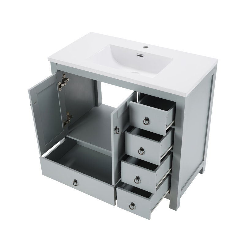 Meuble-lavabo simple 37 po avec 5 tiroirs et 2 portes Brashears