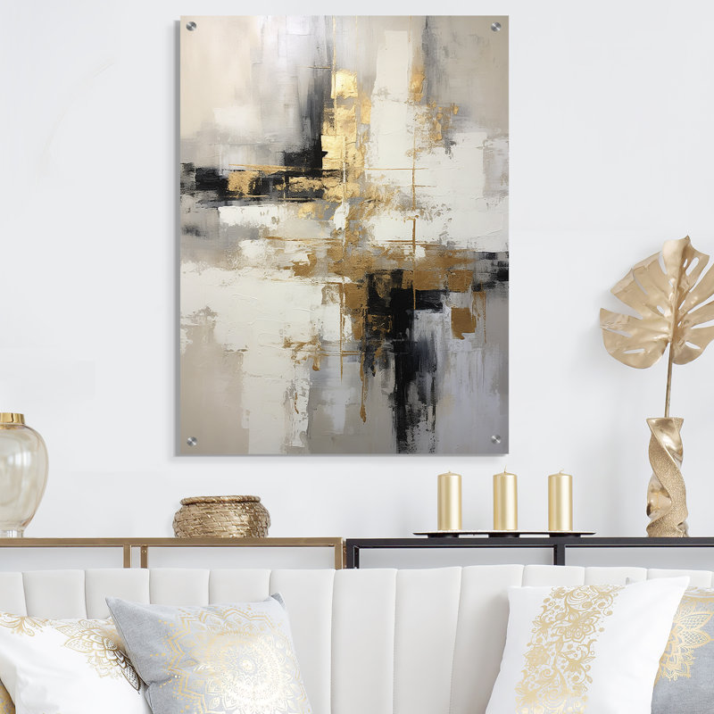 Essentiel, bonheur, minimalisme, peinture abstraite en or - peinture abstraite, art mural acrylique pour la cuisine
