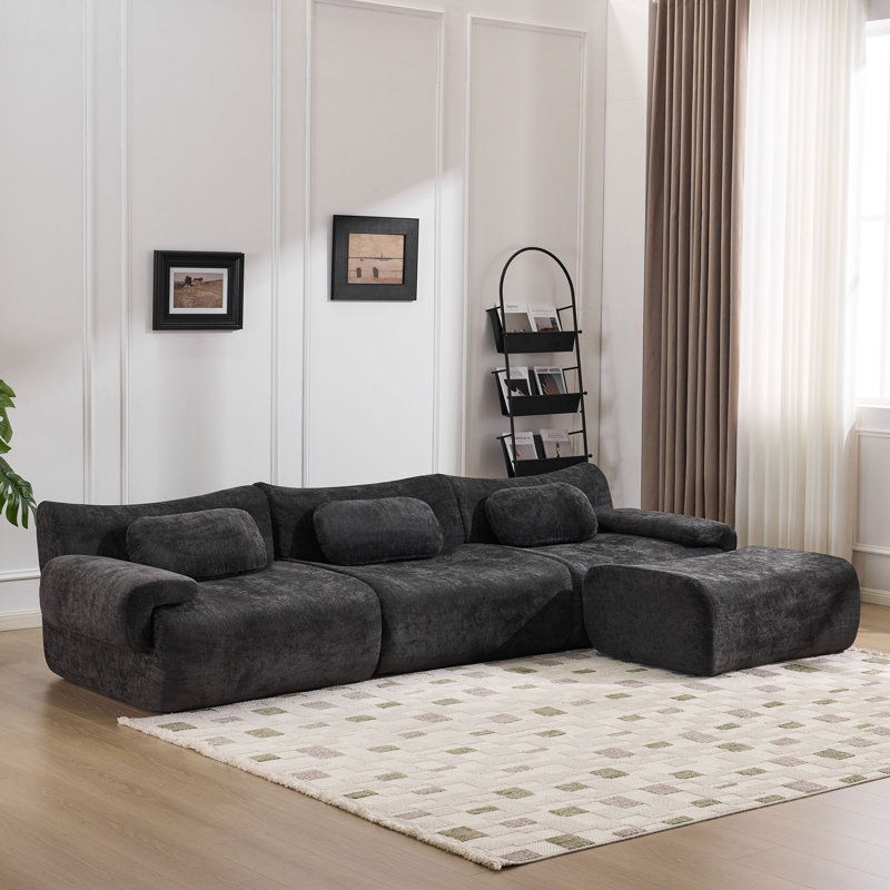 Combinaison modulaire, forme de joint en bambou, fauteuil, très grande compression et assise profonde en chenille 3 + 1 places (avec 3 coussins)