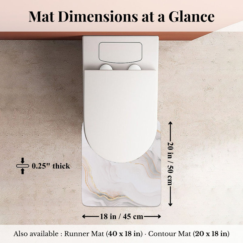 Decorative Contour Bath Mat 20x18 – Ultra Absorbent Quick Dry Rug with Anti-Slip Rubber Backing, Beige/Gray/Gold Marble