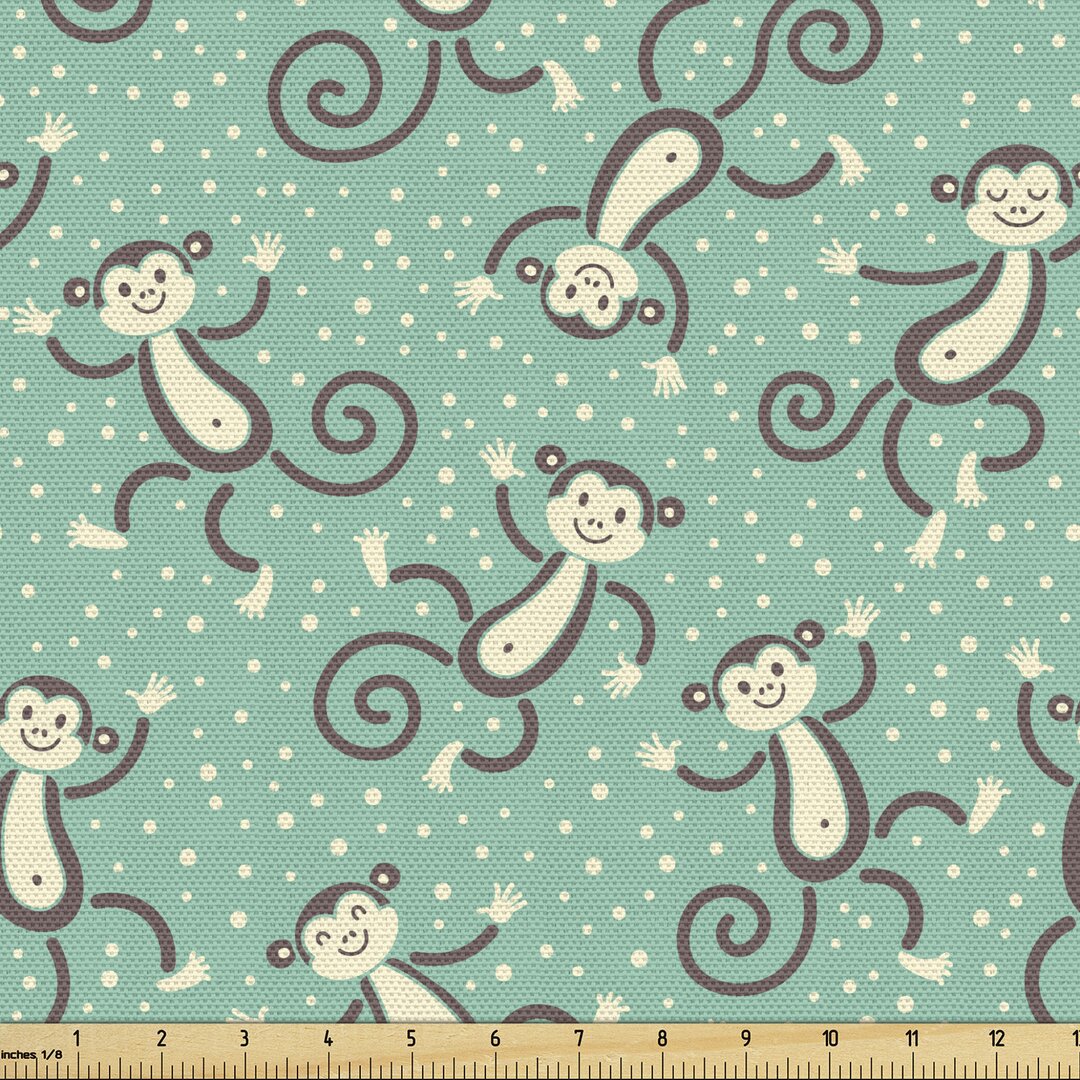 Gewebe als Meterware, Funny Creatures Curly Tails, Monkeys, Seafoam Dunkel Warm Taupe