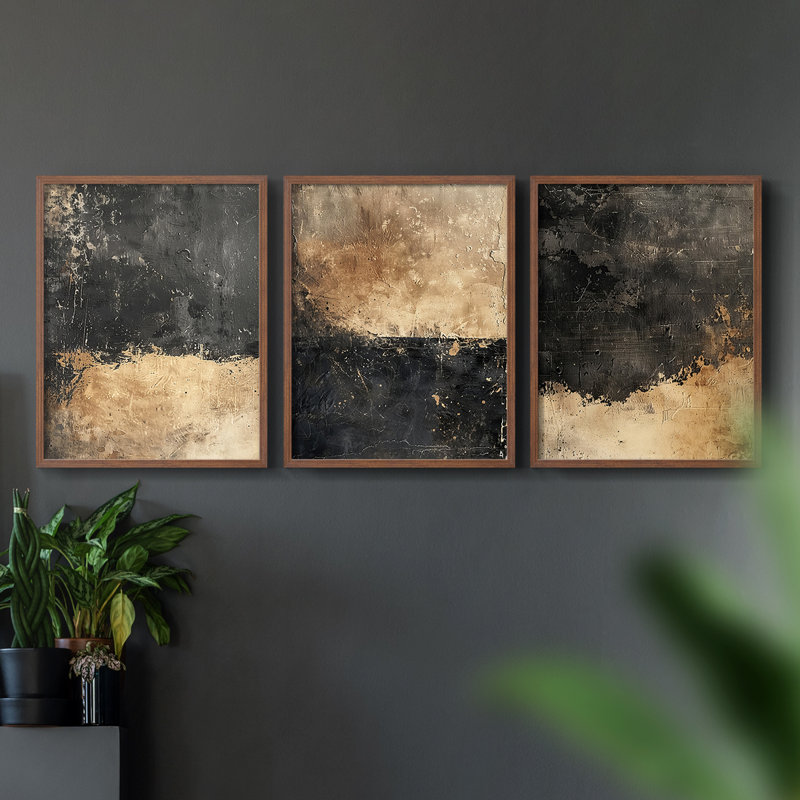 Abstract  Series  CXI  -Set Of 3 Framed Giclee Prints -Ready to Hang, Walnut Framed, 28" H x 22" W