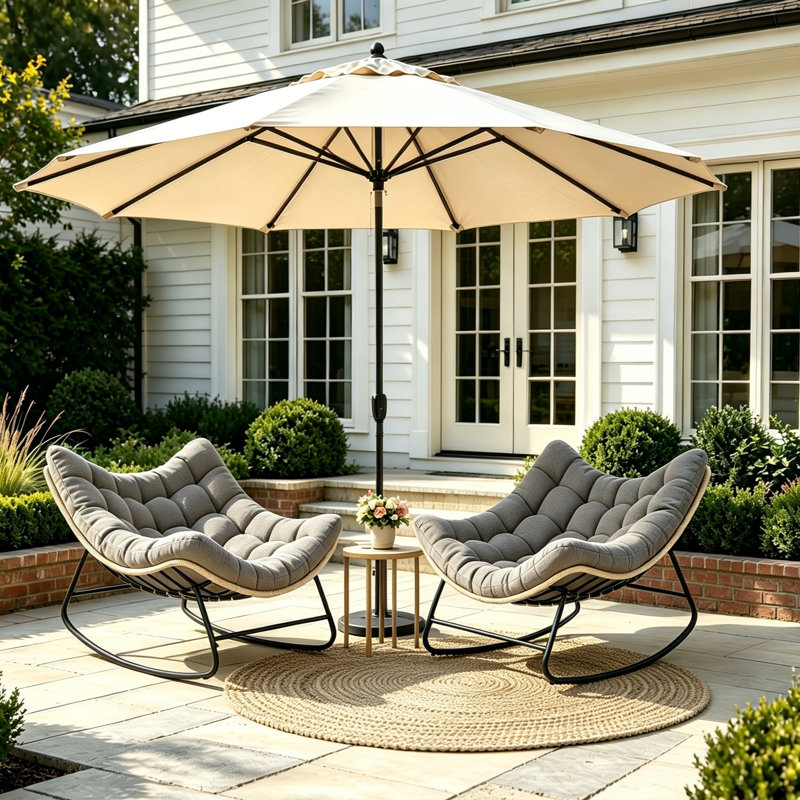 Chaise berçante d'extérieur surdimensionnée 2 pièces avec coussin Papasan, Gris, 2