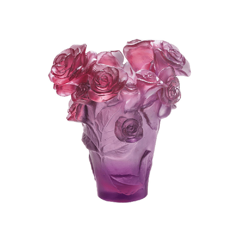 Rose Passion Handmade Crystal Table Vase, Red/Purple, 6.7" H x 5.7" W x 5.7" D