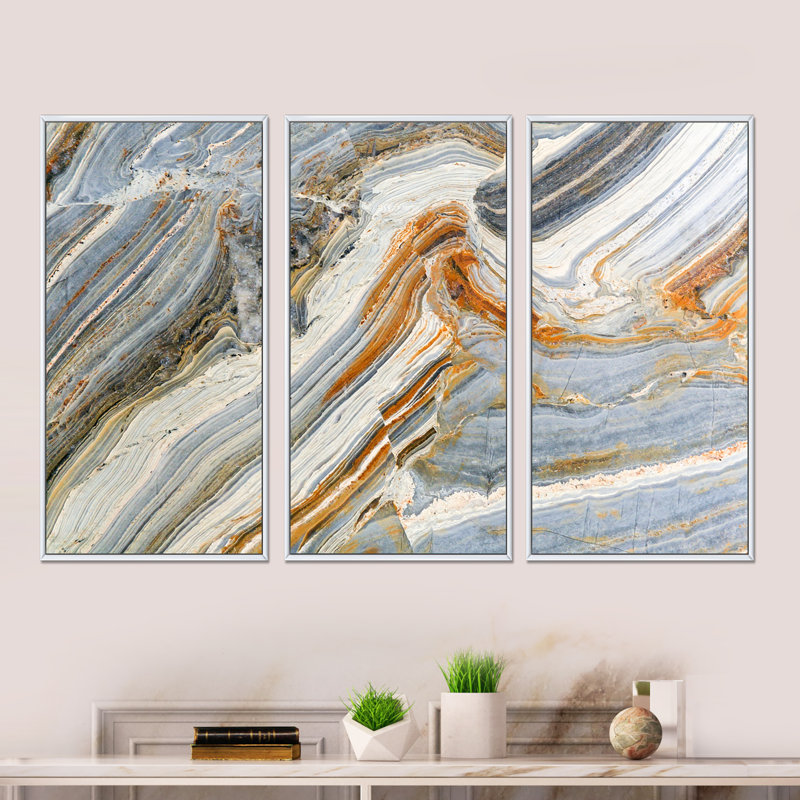 Ensemble de 3 peintures murales sur fond de pierres colorées, H 32 po x l 48 po x P 1 po, Blanc