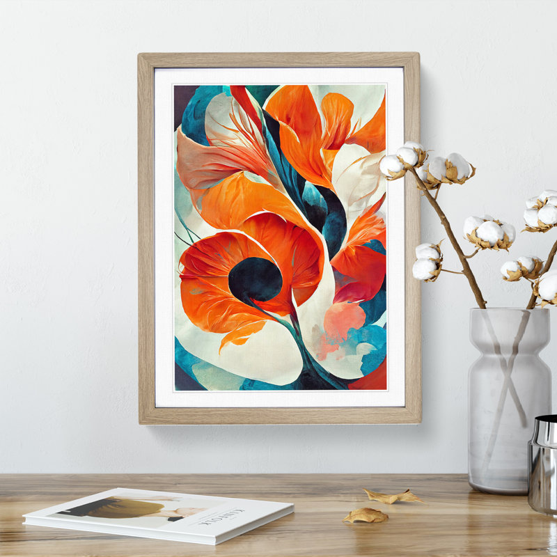 Abstract Flowers Modern No.1 - Framed Print, 64cm H x 46cm W x 2cm D, Oak