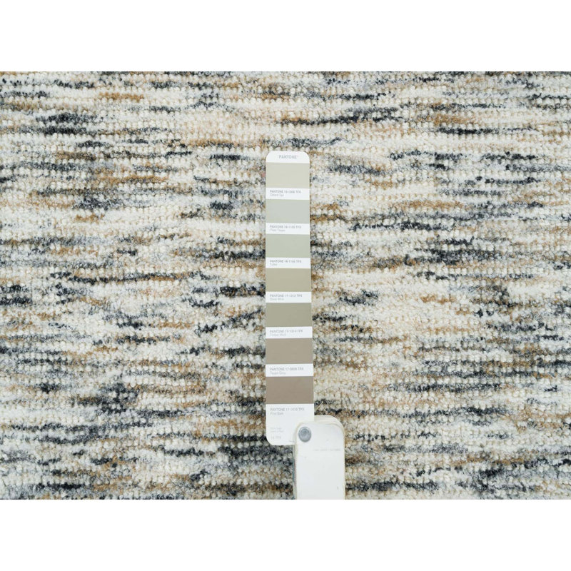 8'3"x10' Beige Pure Wool Hand Loomed Modern Striae Design Oriental Rug 4FAFEC154105456784F7B89080D95ECA