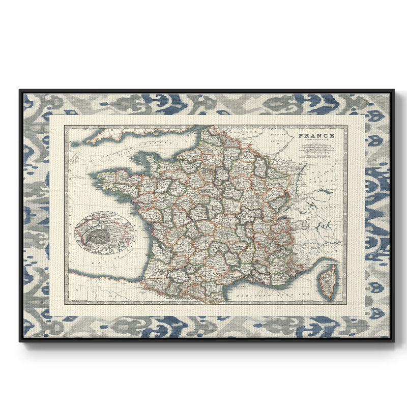 Carte frontalière de la France, H 17 po x l 25 po x P 2 po, Noir