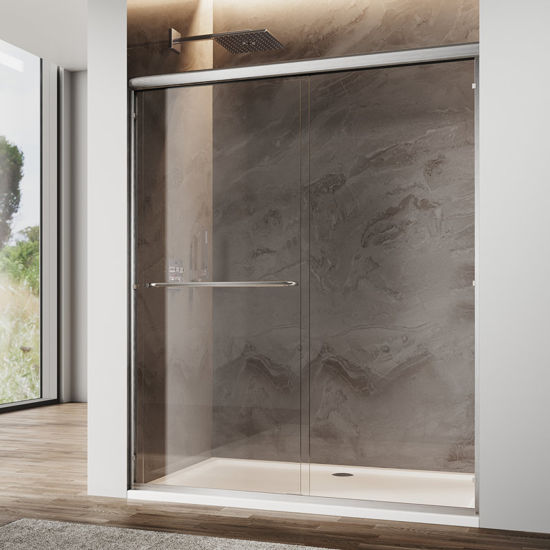 54" X 72" Double Sliding Doors with Double-handle towel rack and 1/4" Tempered Glass, Brushed Nickel, Brushed Nickel