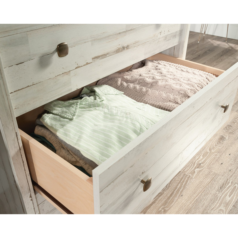 Commode 4 tiroirs Adainville Grand Noyer, Blanc lavé