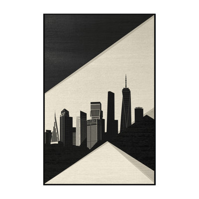 Machine Washable Paizlei Johannesburg Skyline Modern & Contemporary Geometric Rug in Beige – Black Binding