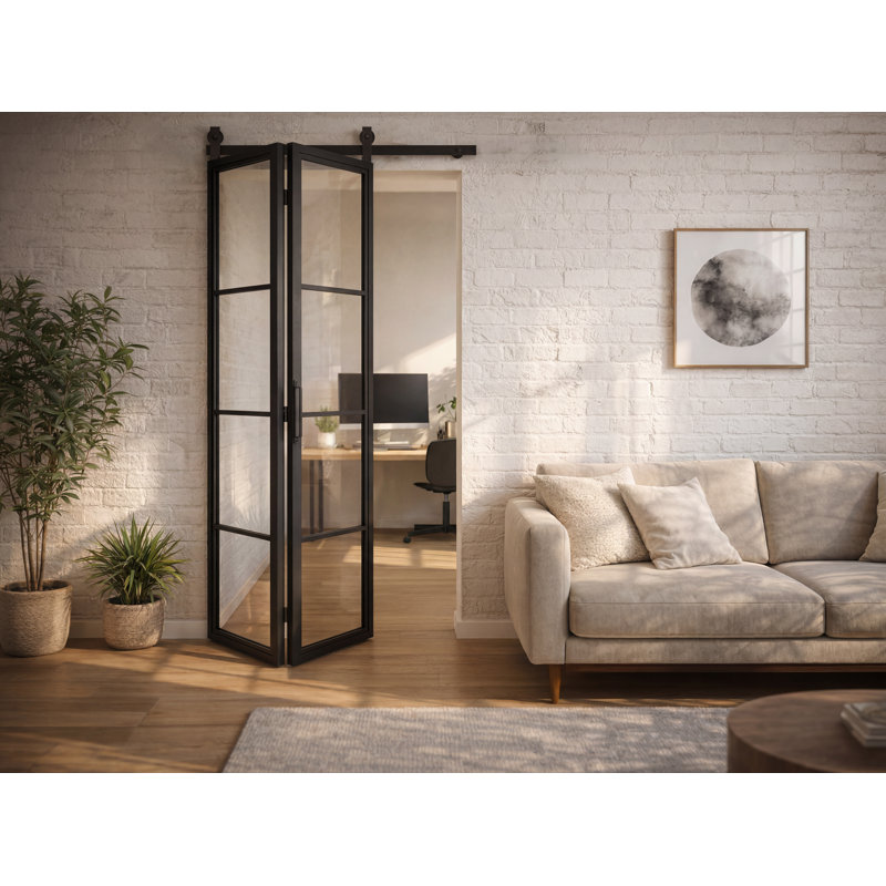 Single Bi-Fold Door With Transparent Glass, Reversible, 1
