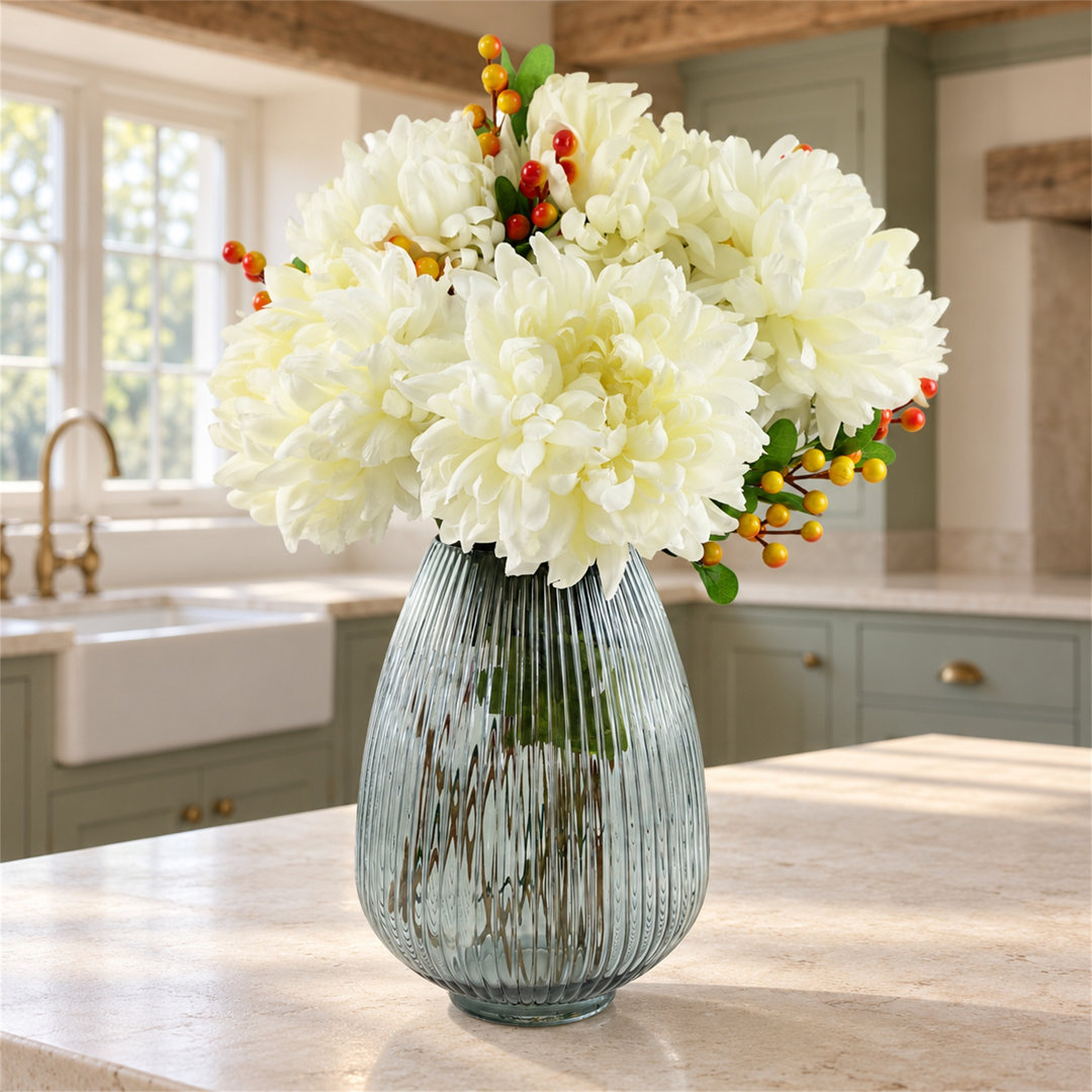 Leaf Unisex White Grey Glass Vase Artificial Chrysanthemums In 50Cm - Image 3
