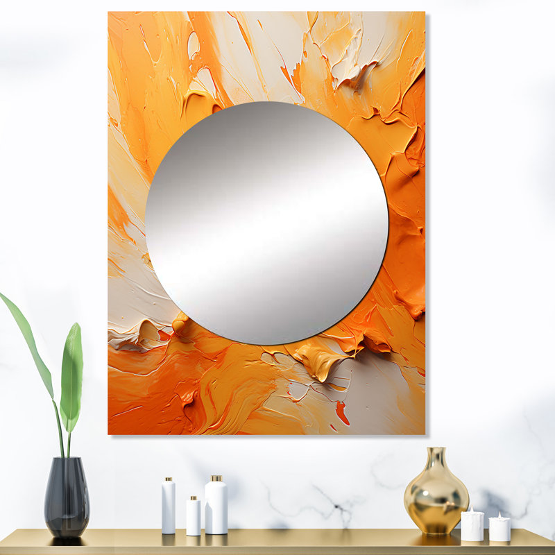 Jeannettes Tangerine Tango I - miroir mural paysager, miroir décoratif jaune, impression d'art en métal, 40 po x 30 po