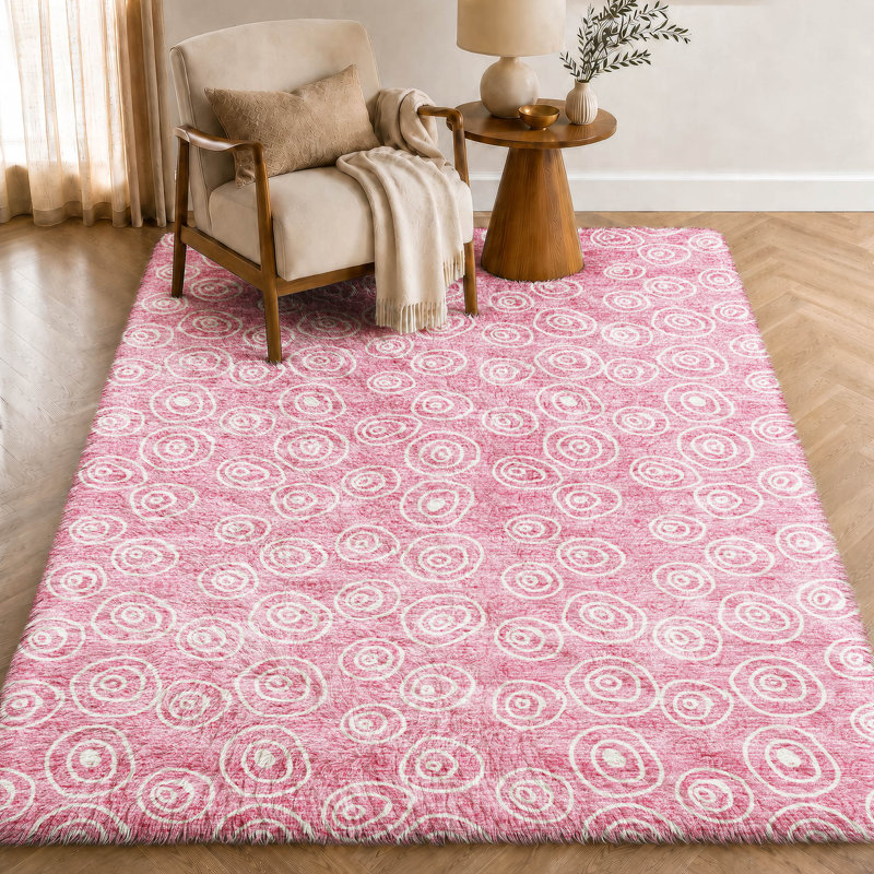 Washable Geometric Indoor Rug, Rose, 9' x 12'