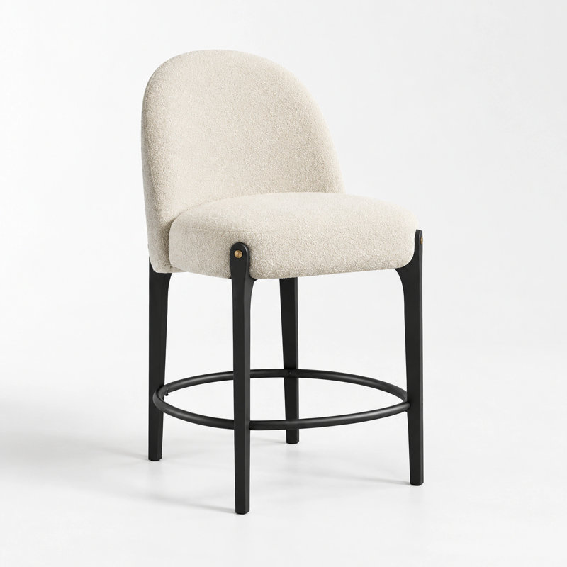 Tabouret de bar moderne rembourré de 51,6 cm de large avec dossier haut, revêtement en polyester texturé et pieds en métal noir