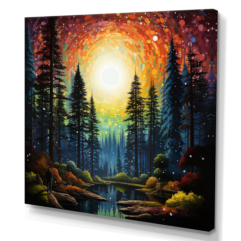 Yellow Forest Eternal Watchers Pointillism - Landscapes Canvas Wall Art, H 16 po x l 16 po, Toile tendue