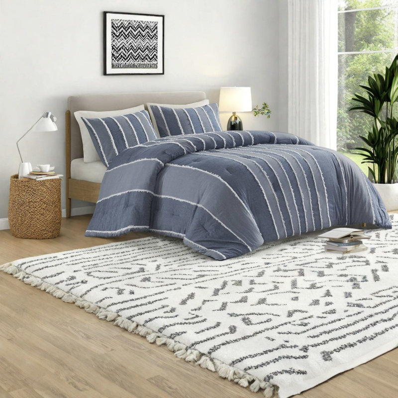 Premium Cotton Bedding Sets, King Cal King Modern Striped Home Comfort