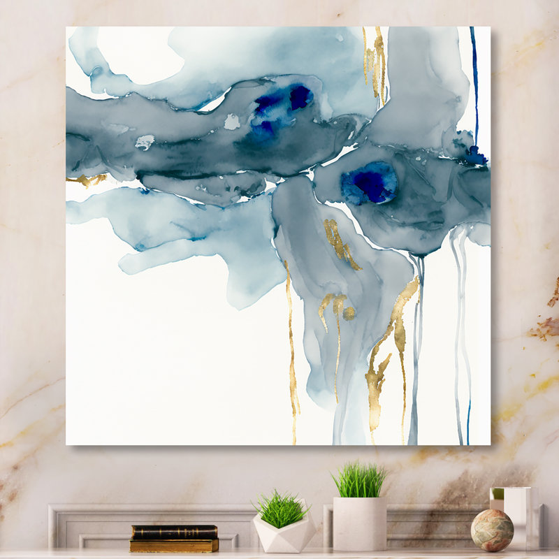 Sunshine à travers les nuages - décoration murale abstraite à l'encre liquide en métal, H 16 po x l 16 po x P 1 po