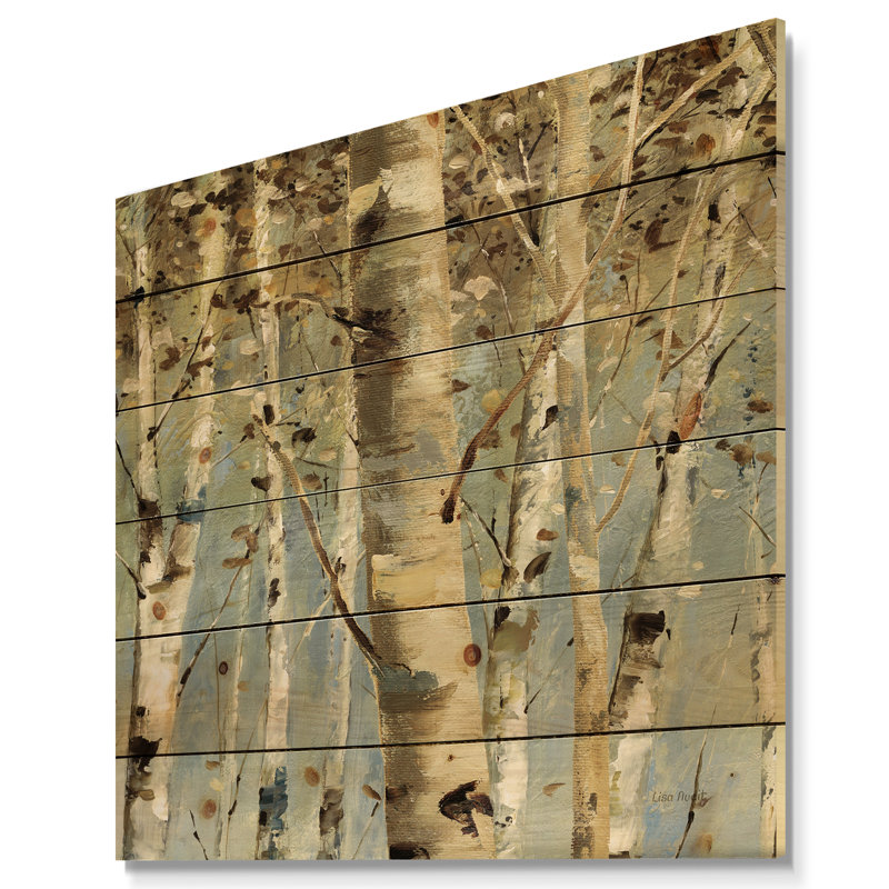 Forêt de bouleaux blancs II - impression de campagne moderne sur bois de pin naturel, H 30 po x l 30 po x P 1,5 po