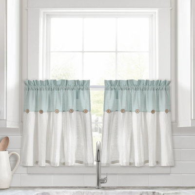 Linen Button Cotton Blend Tailored Cafe Curtain