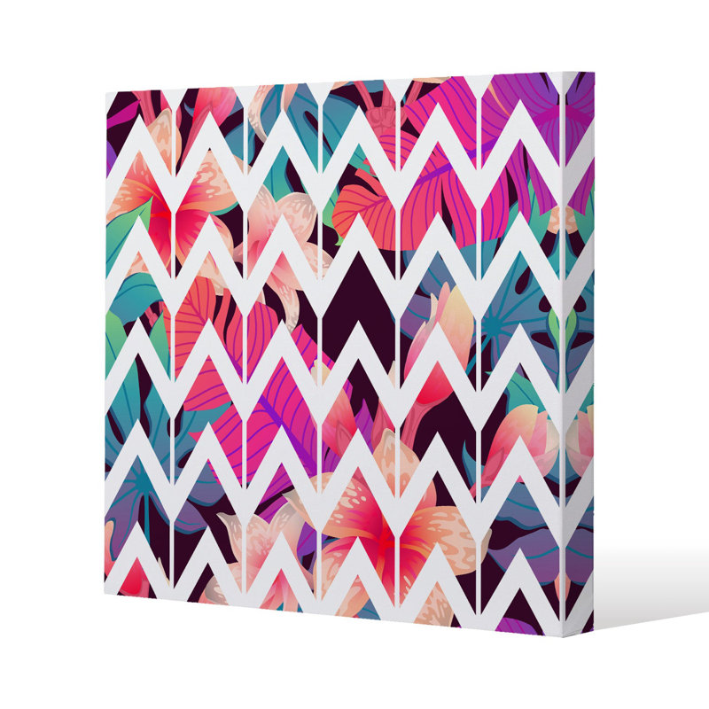 Tropical Geometric Zig Zags Slim Style Canvas Print, 15mm Slim Real wood., 20 cm H x 20 cm W