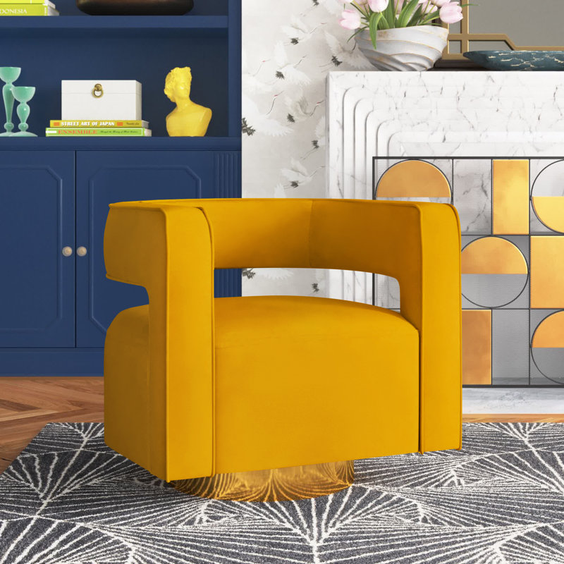 Aysha Velvet Swivel Accent Chair, Mustard Velvet