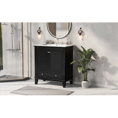 Meuble-lavabo multifonctionnel avec portes et tiroir 30 po