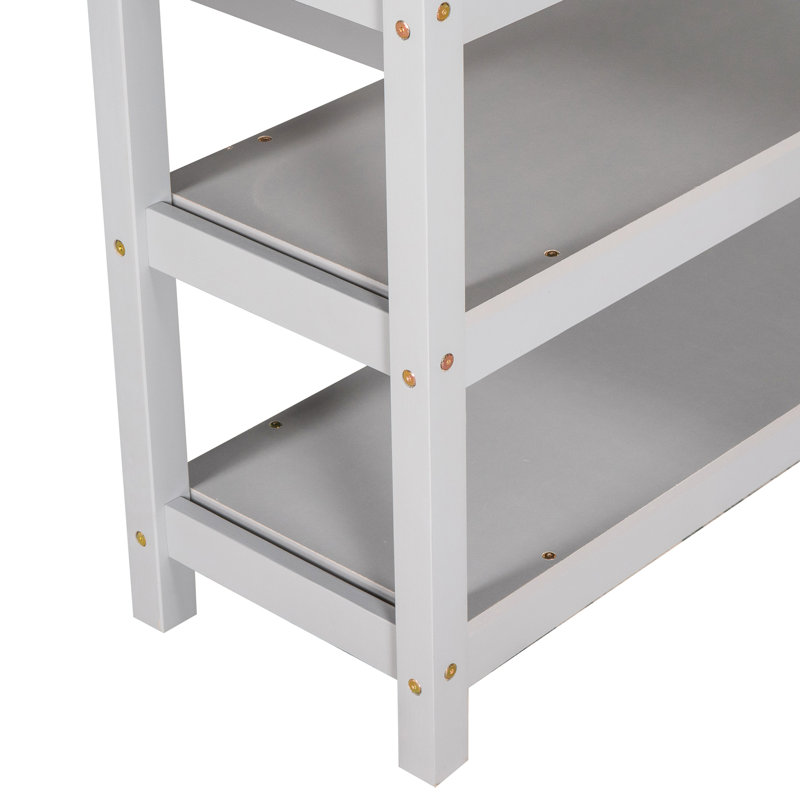 Lit mezzanine simple gris avec dessous de tablettes et bureau - Fabrication en bois massif robuste pour un rangement efficace dans la chambre à coucher