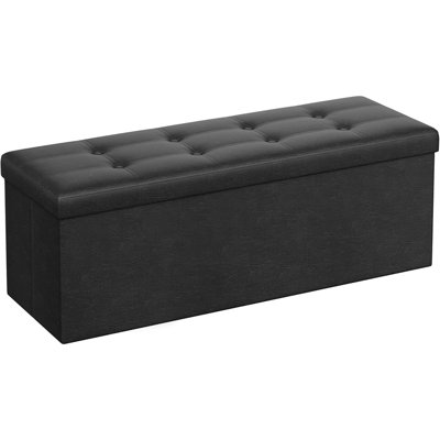 43 Inches Folding Storage Ottoman Bench, Storage Chest, Footrest, Coffee Table, Padded Seat, Faux Leather, Holds Up To 660 Lb, Black Ulsf701