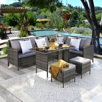 Abinesh Rattan Wicker 9 - Person Seating Group with Cushions