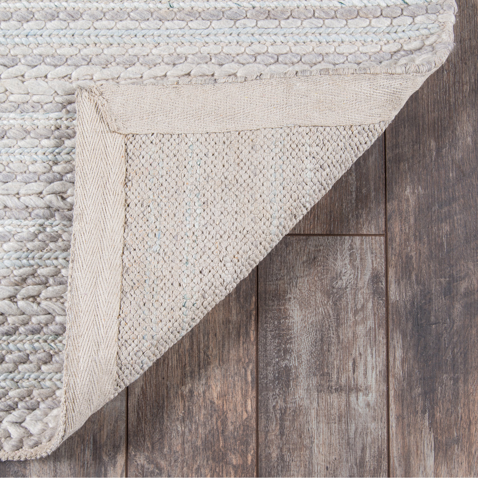 Kells Light Gray Light Blue Hand-Woven Striped Rug, Rectangle 2' x 3'