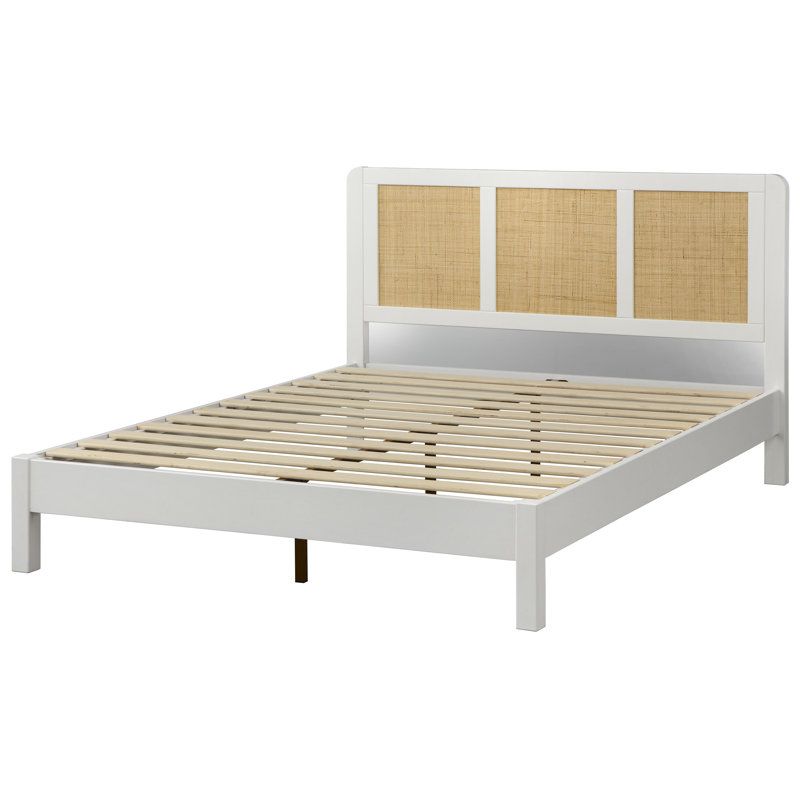 Grand lit plateforme Rangely, Blanc / Naturel
