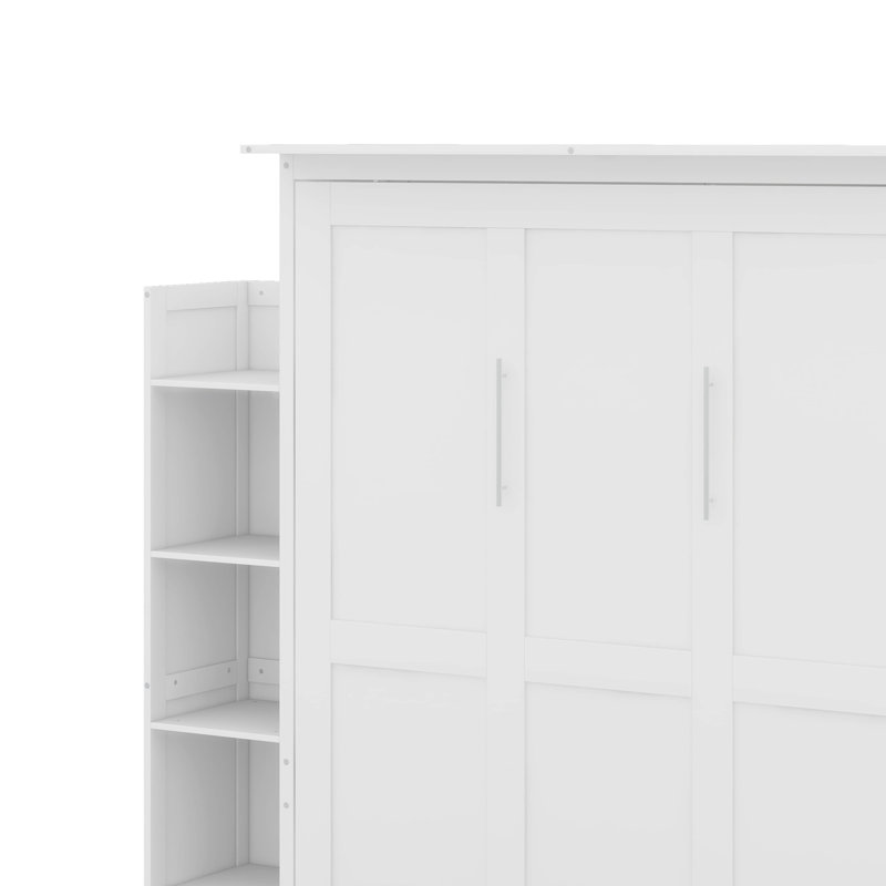 Grand lit escamotable avec tablettes et DEL, Blanc