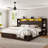 Shila 45.3" Platform Bed Frame with 4 Metal Drawers Storage, LED Bookcase Headboard & 2 Side Shelves, Queen Size, Brown-1128658722-1128658723