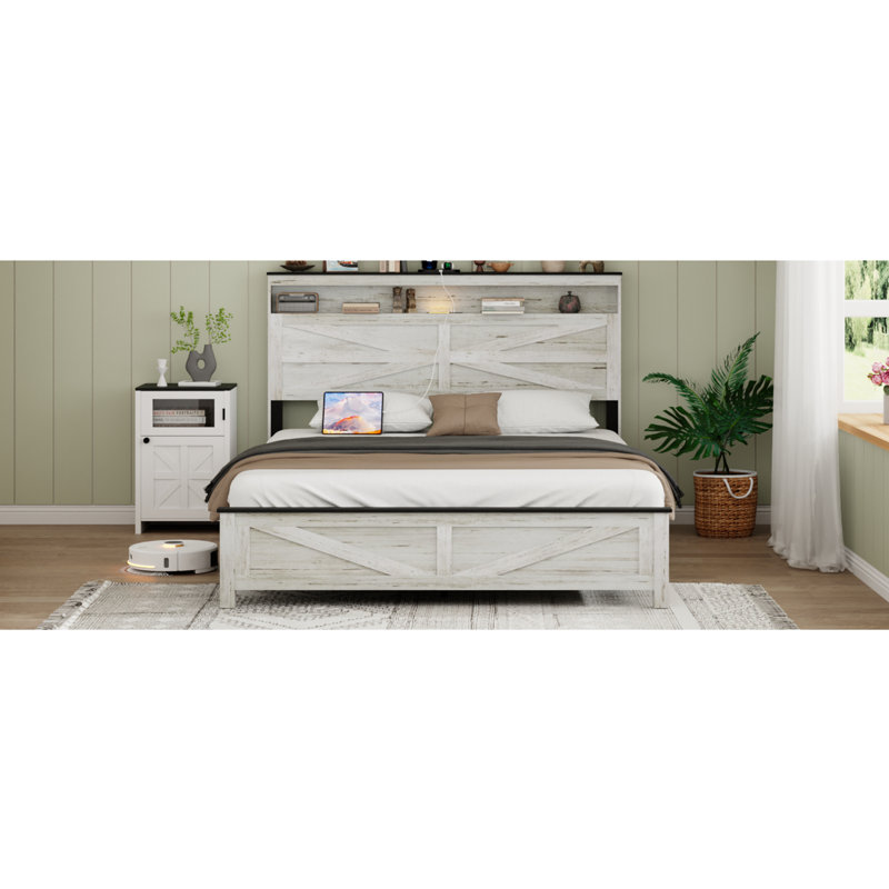 Base de lit plateforme avec lumières DEL et coussin de station de charge, Double